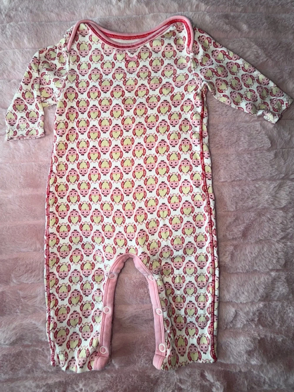 Pink Chicken Pink Owl Print Baby Footless Romper - Pink & White